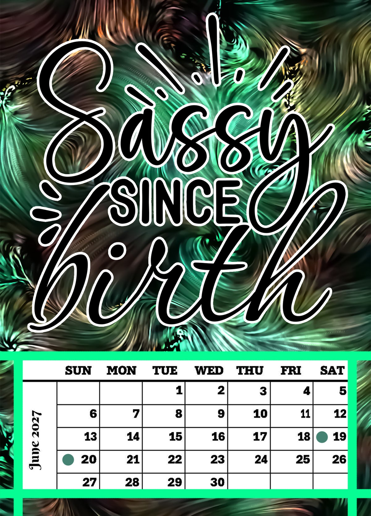 Year 2027 Calendar - That Sarcastic Spirit (Set of 12 1-Month 5x7 Canvas Prints)