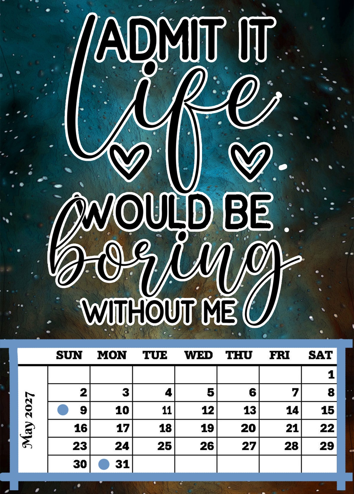 Year 2027 Calendar - That Sarcastic Spirit (Set of 12 1-Month 5x7 Canvas Prints)