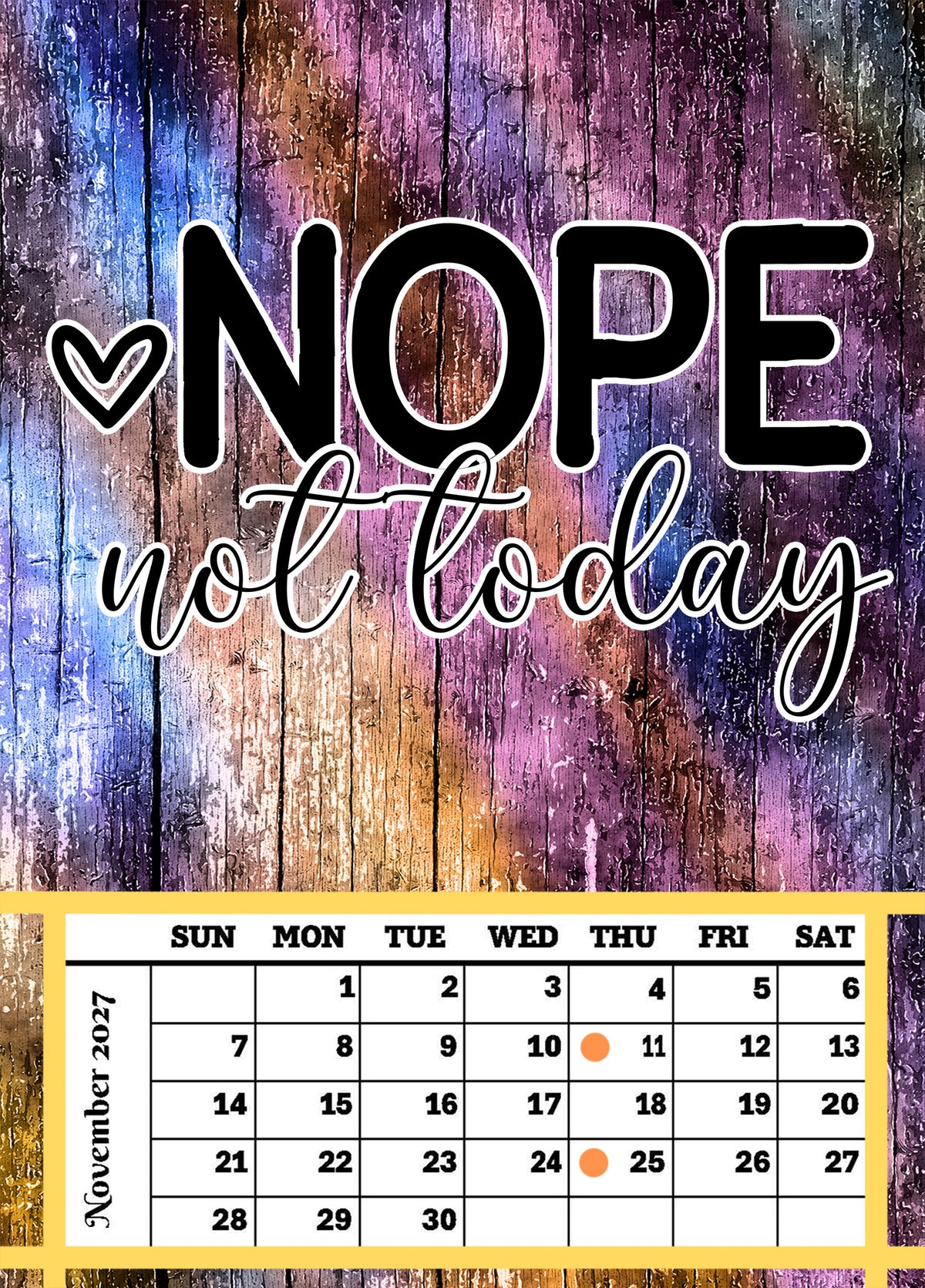 Year 2027 Calendar - That Sarcastic Spirit (Set of 12 1-Month 5x7 Canvas Prints)