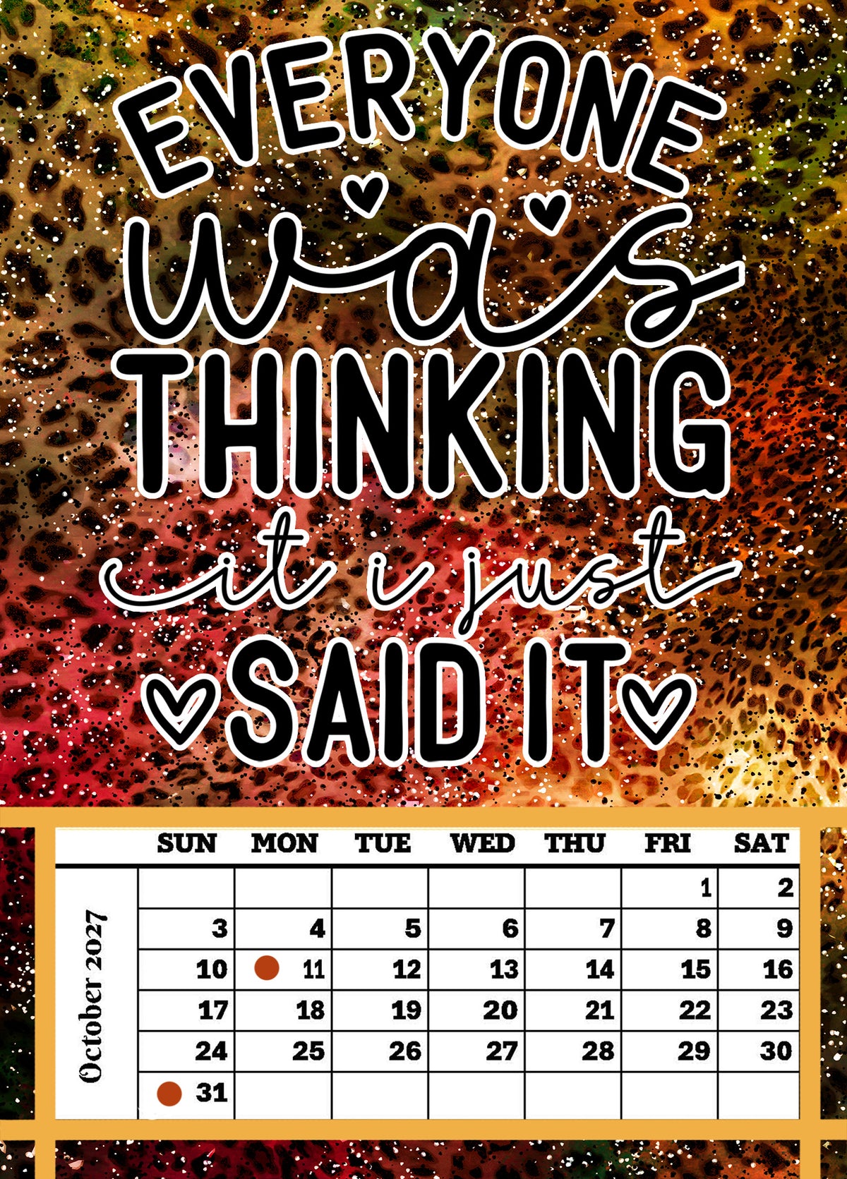 Year 2027 Calendar - That Sarcastic Spirit (Set of 12 1-Month 5x7 Canvas Prints)