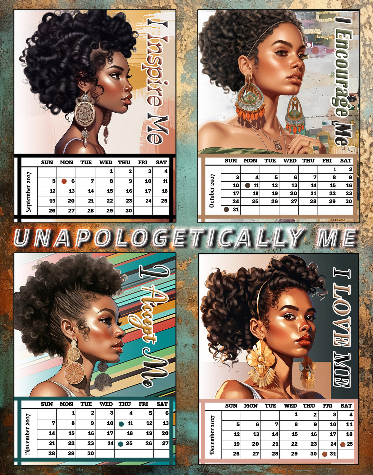 Year 2027 Calendar - Unapologetically Me (Set of 3 - 4-Month 11x14 Canvas Prints)