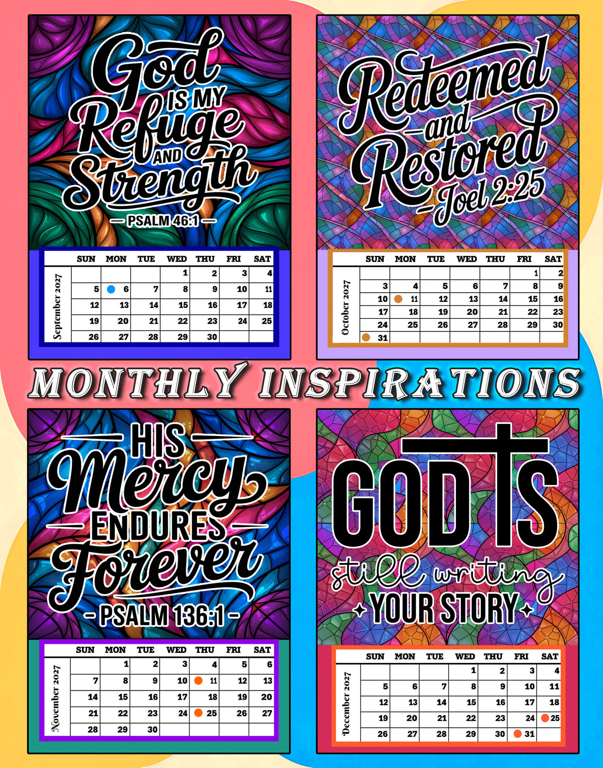 Year 2027 Calendar - Inspirations for Your Spirit (Set of 3 - 4-Month 11x14 Canvas Prints)