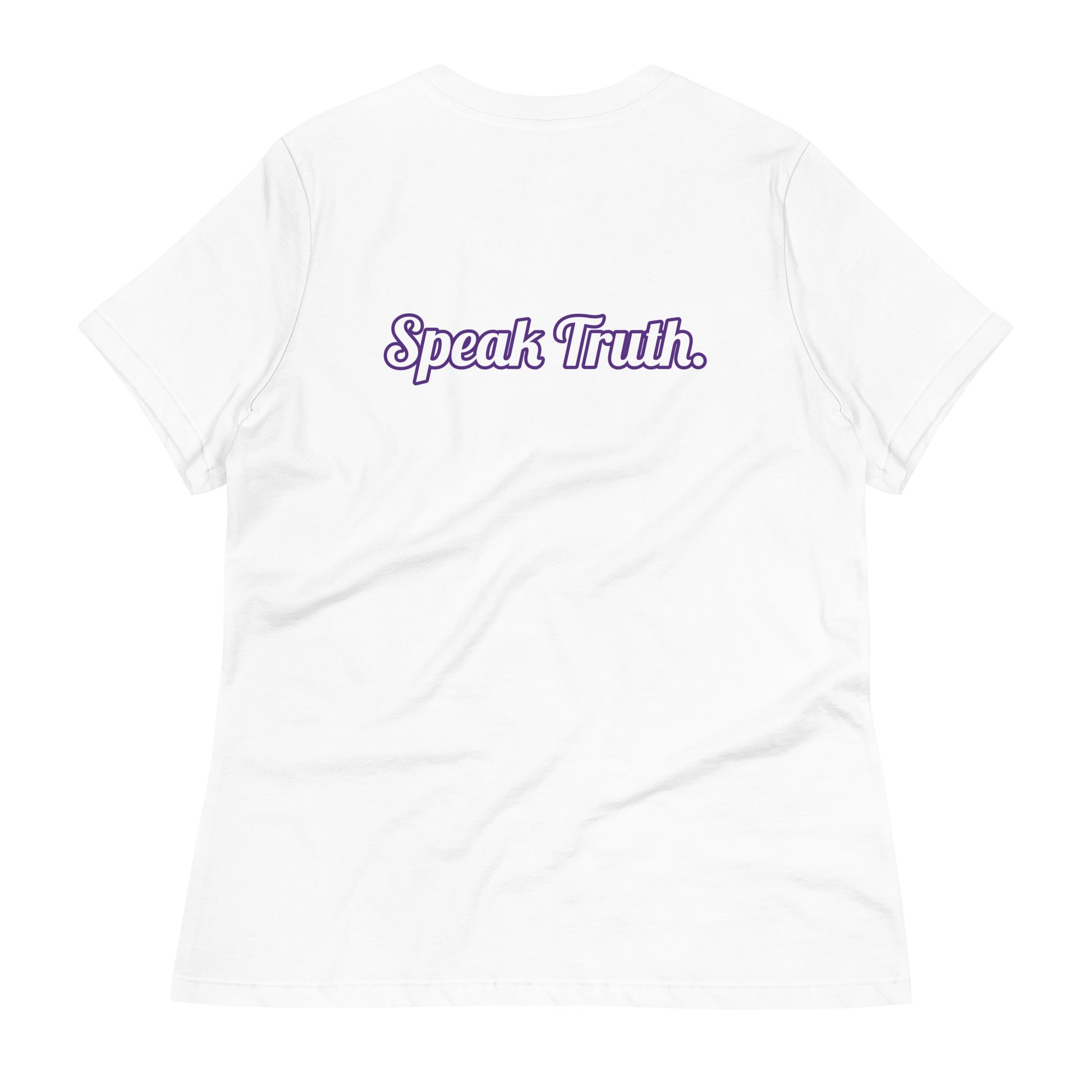 Back of white t-shirt with text saying 'Speak Truth' 