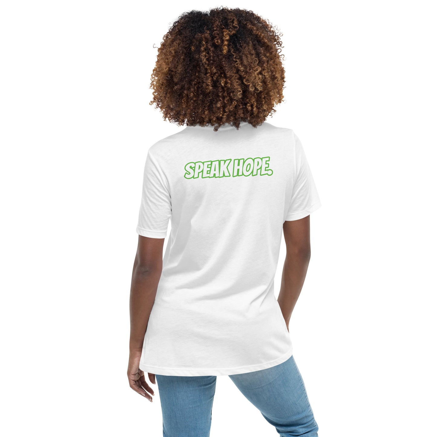 Back of white t-shirt with text saying 'Speak Hope'