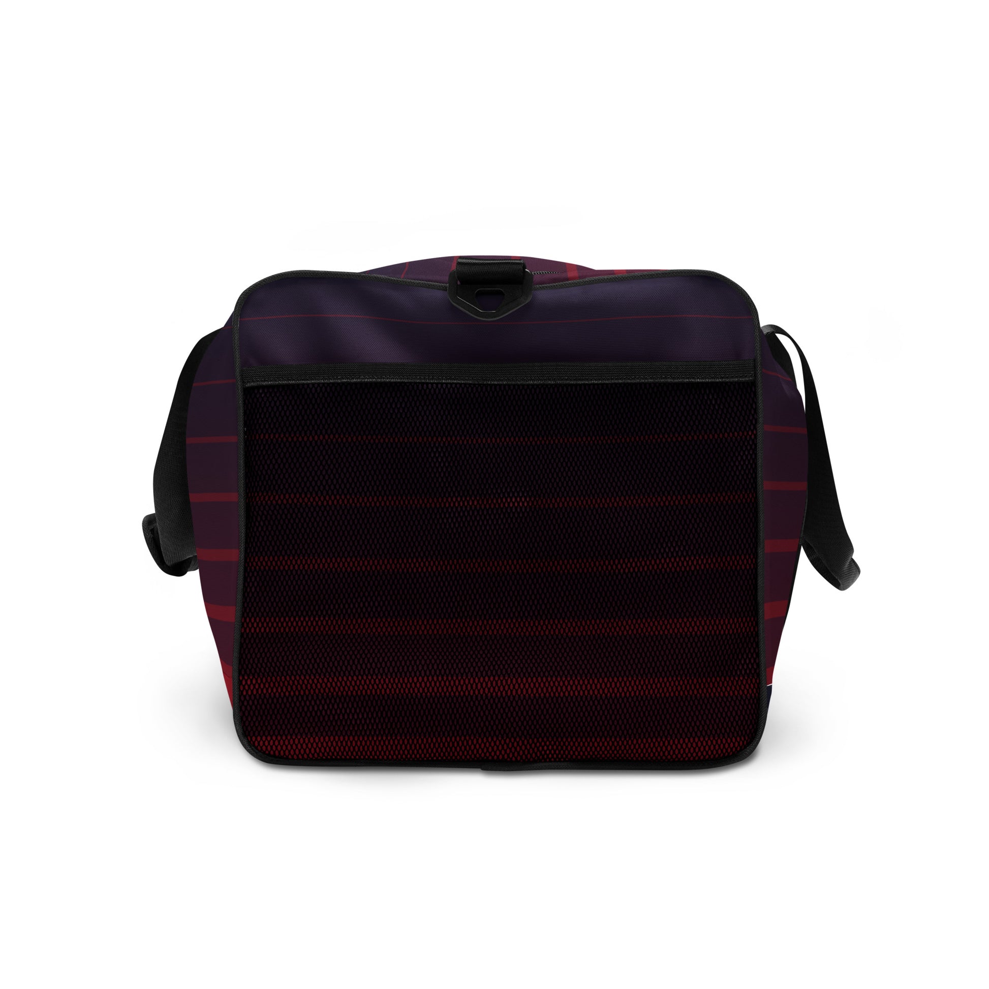 Right side of TrendSetter United Duffle Bag with red and blue stripped design