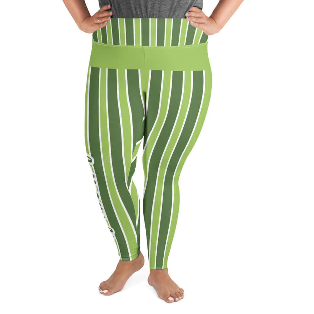 Front of green and white lined TrendSetter leggings