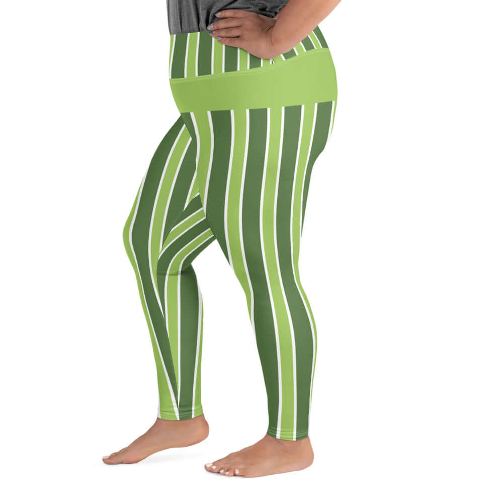 Left of green and white lined TrendSetter leggings