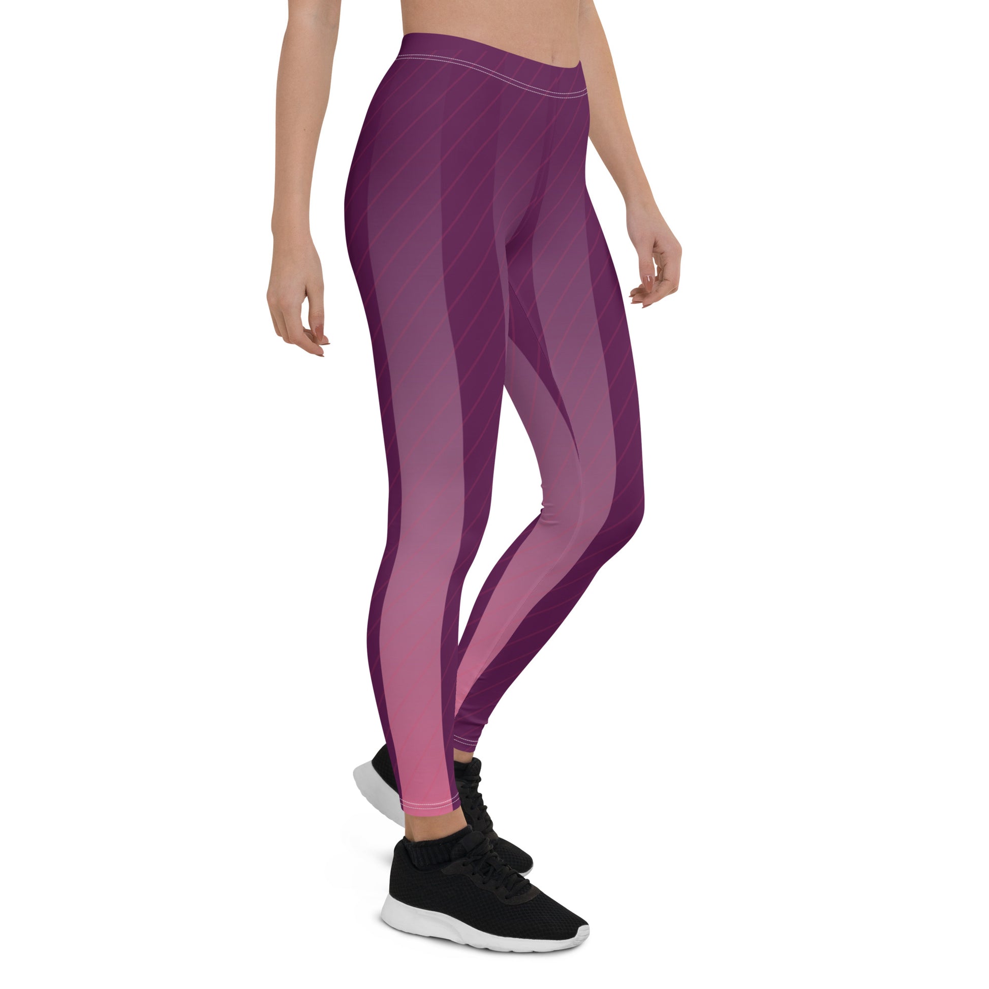 Right of purple and white lined leggings