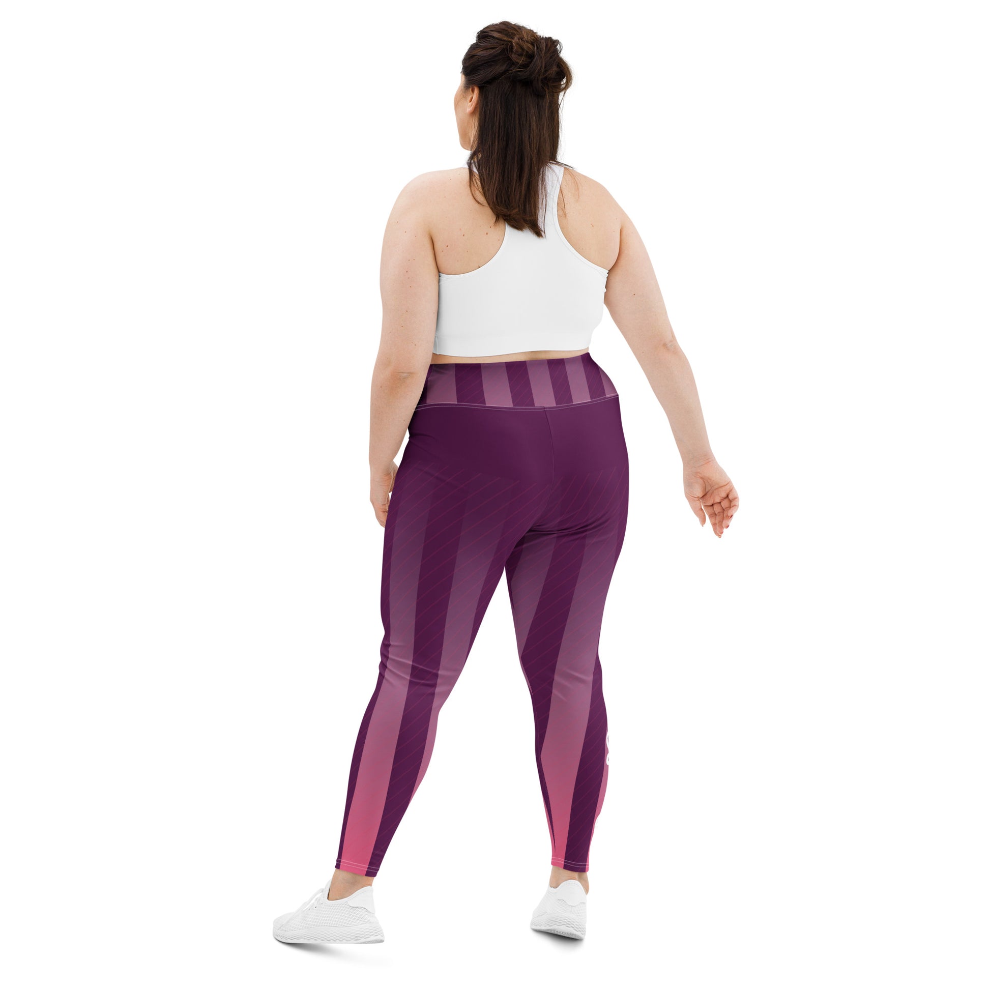 Back of purple and white lined TrendSetter leggings