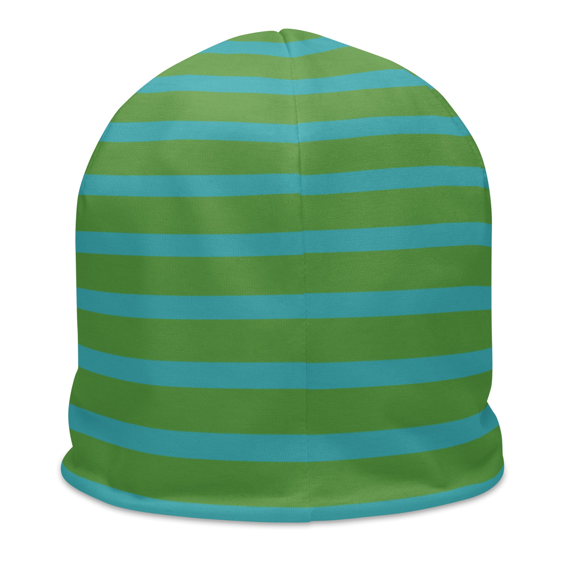 Front of Youth Simply Because green and blue beanie with