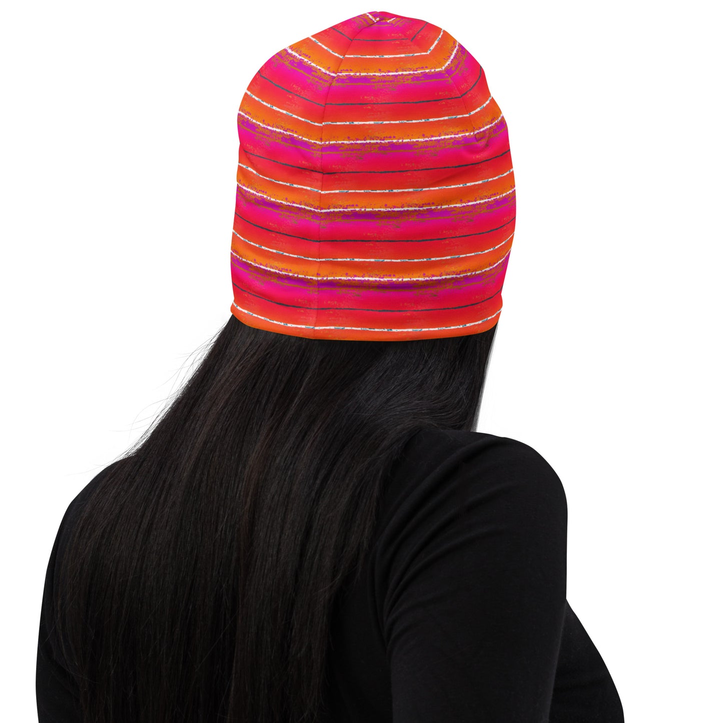 TrendSetter Unisex Poly-Blend Beanie - Pink/Orange Pattern