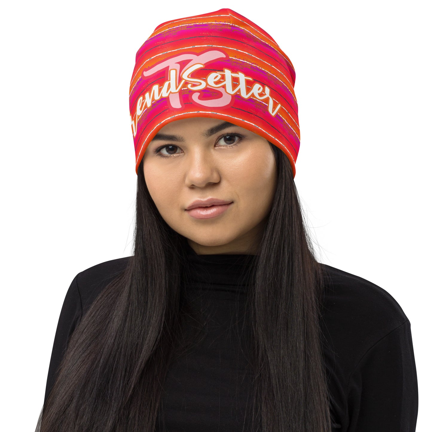 TrendSetter Unisex Poly-Blend Beanie - Pink/Orange Pattern