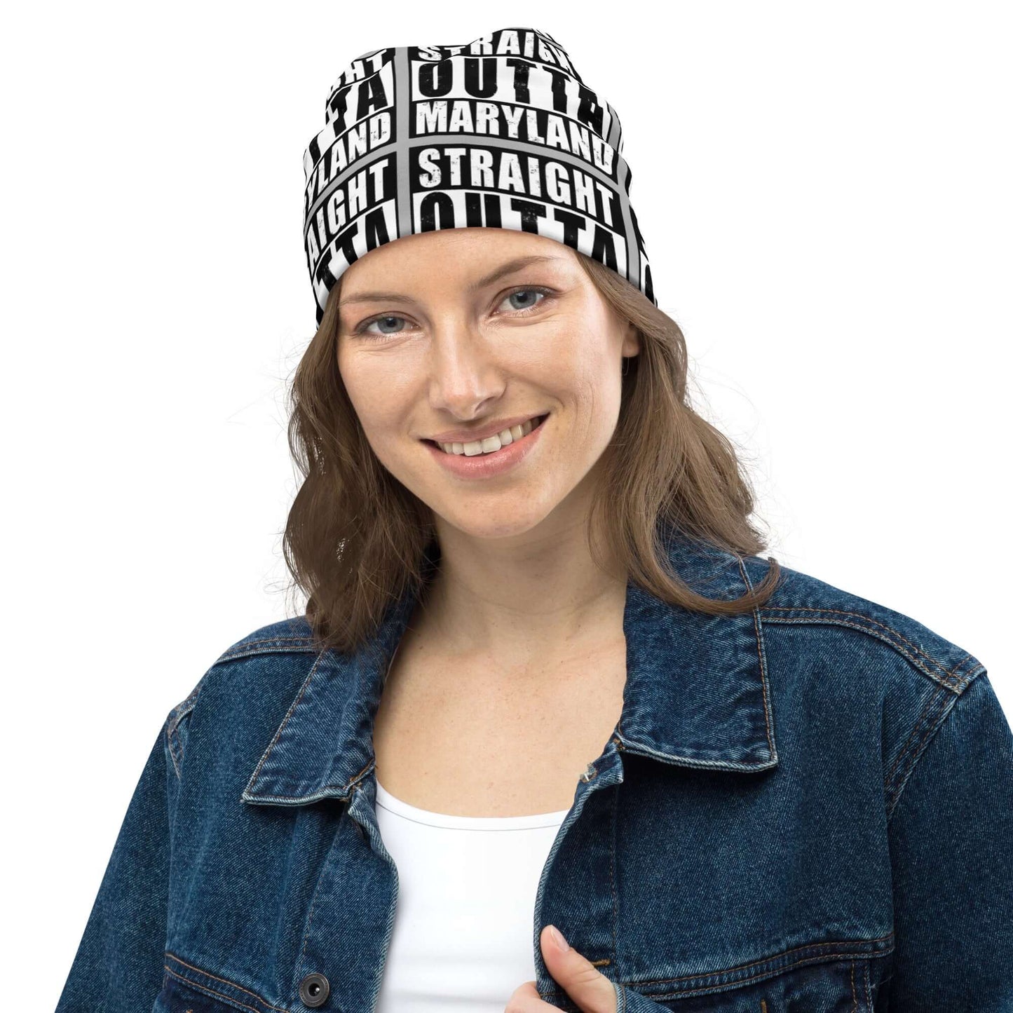 Straight Outta Maryland Print Unisex Beanie - Grey