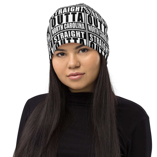 Straight Outta North Carolina Print Unisex Beanie - Grey