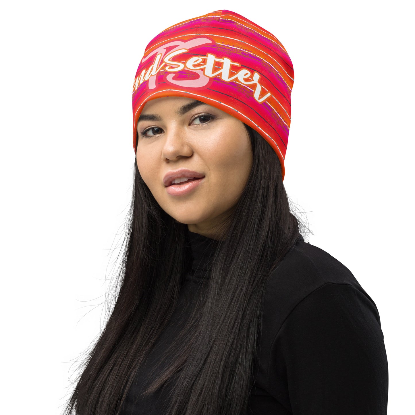 TrendSetter Unisex Poly-Blend Beanie - Pink/Orange Pattern