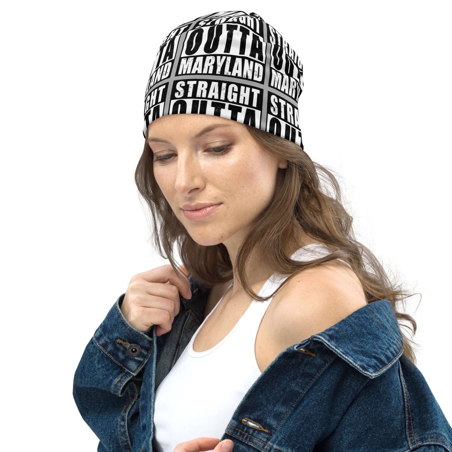 Straight Outta Maryland Print Unisex Beanie - Grey