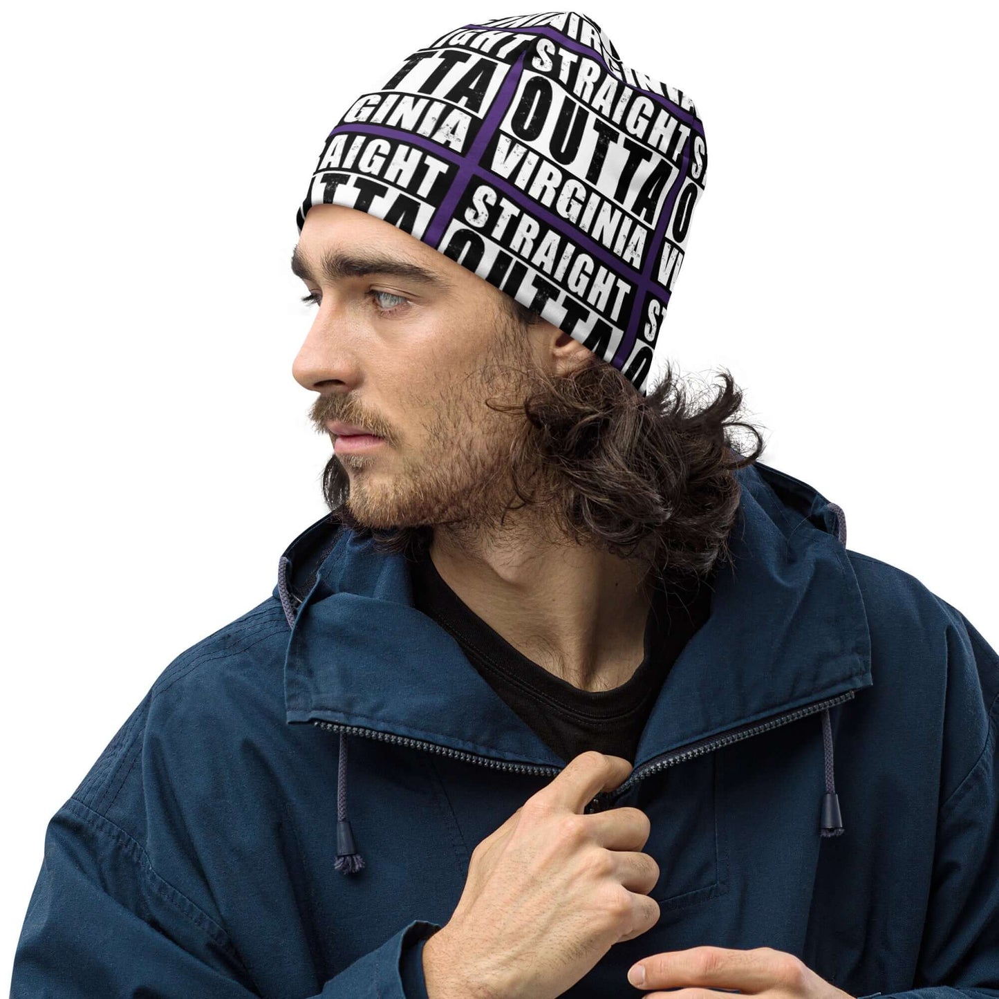 Straight Outta Virginia Print Unisex Beanie - Purple