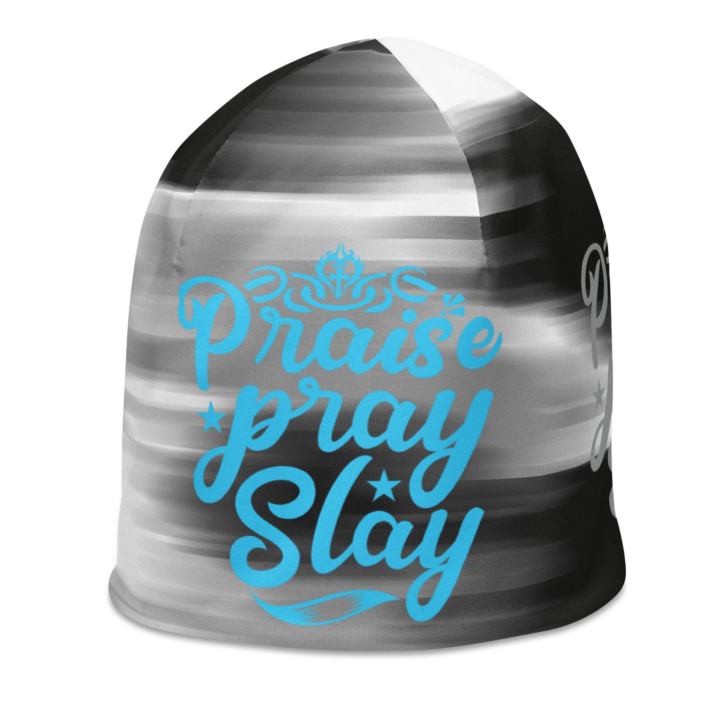 Praise Pray Slay Women's Beanie, Blue/Gray