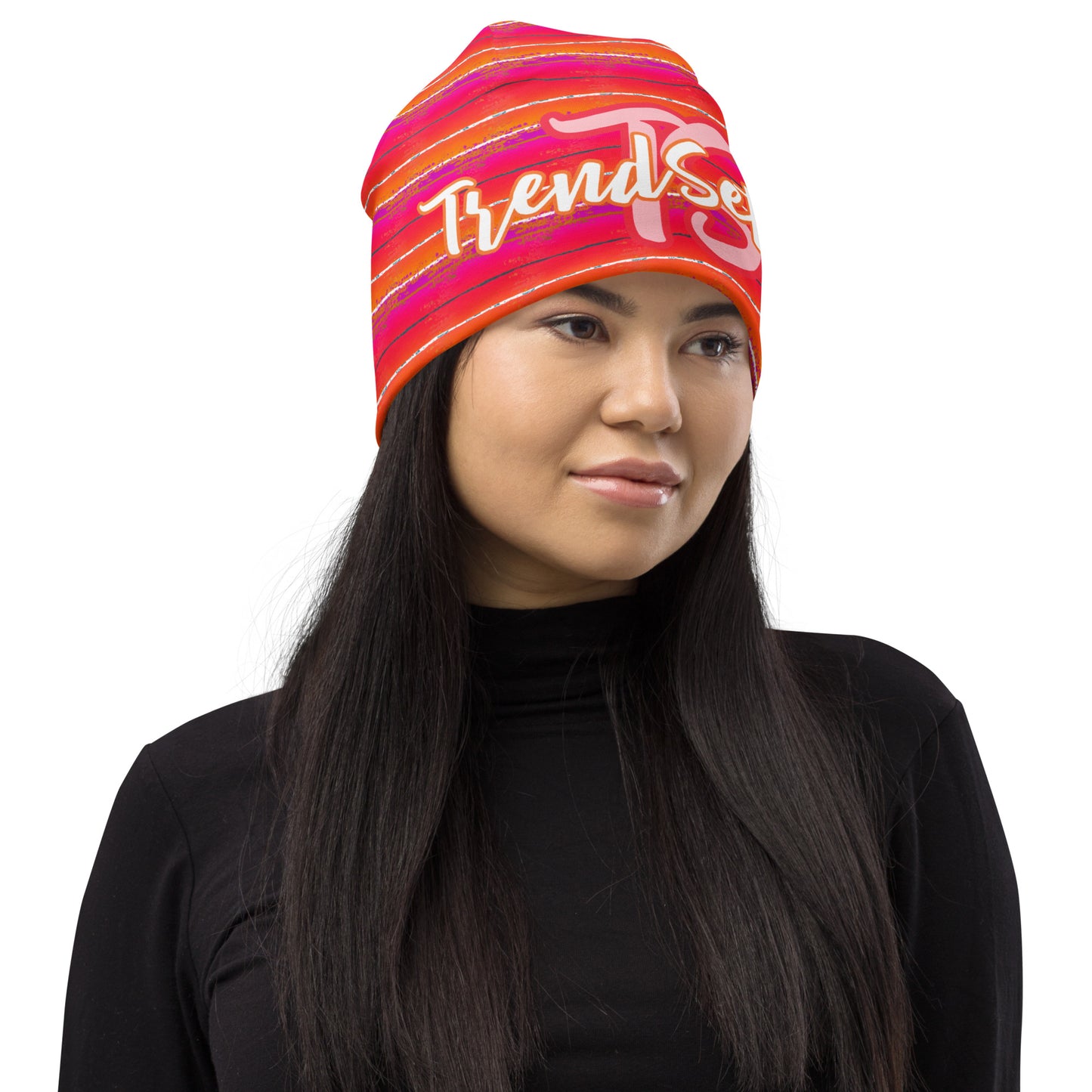 TrendSetter Unisex Poly-Blend Beanie - Pink/Orange Pattern