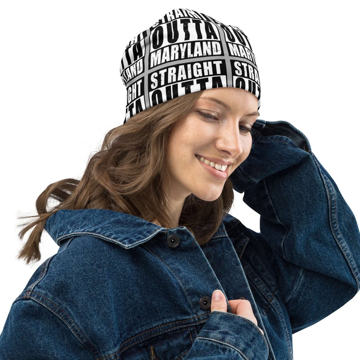 Straight Outta Maryland Print Unisex Beanie - Grey