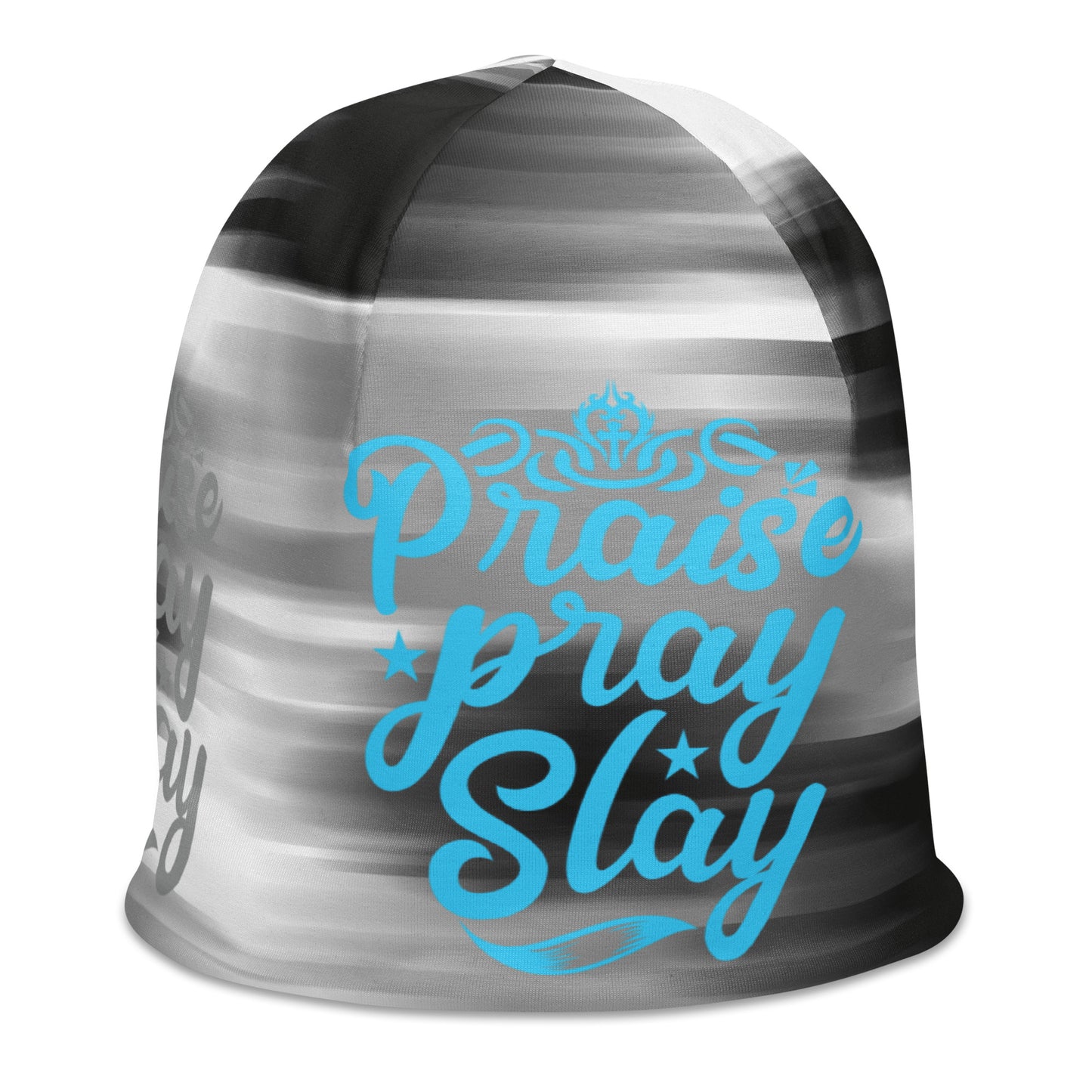 Praise Pray Slay Women's Beanie, Blue/Gray