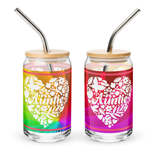 Auntie Hearts Rainbow Can-Shaped glass, 17 oz