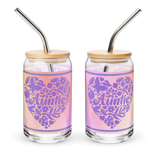 Auntie Hearts Purple Can-Shaped Glass, 16 oz