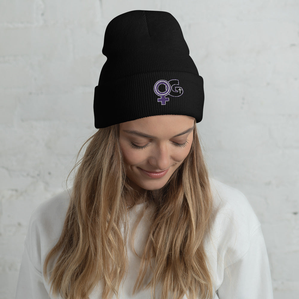 Woman of God Logo Embroidered Acrylic Cuffed Beanie - Purple Accented