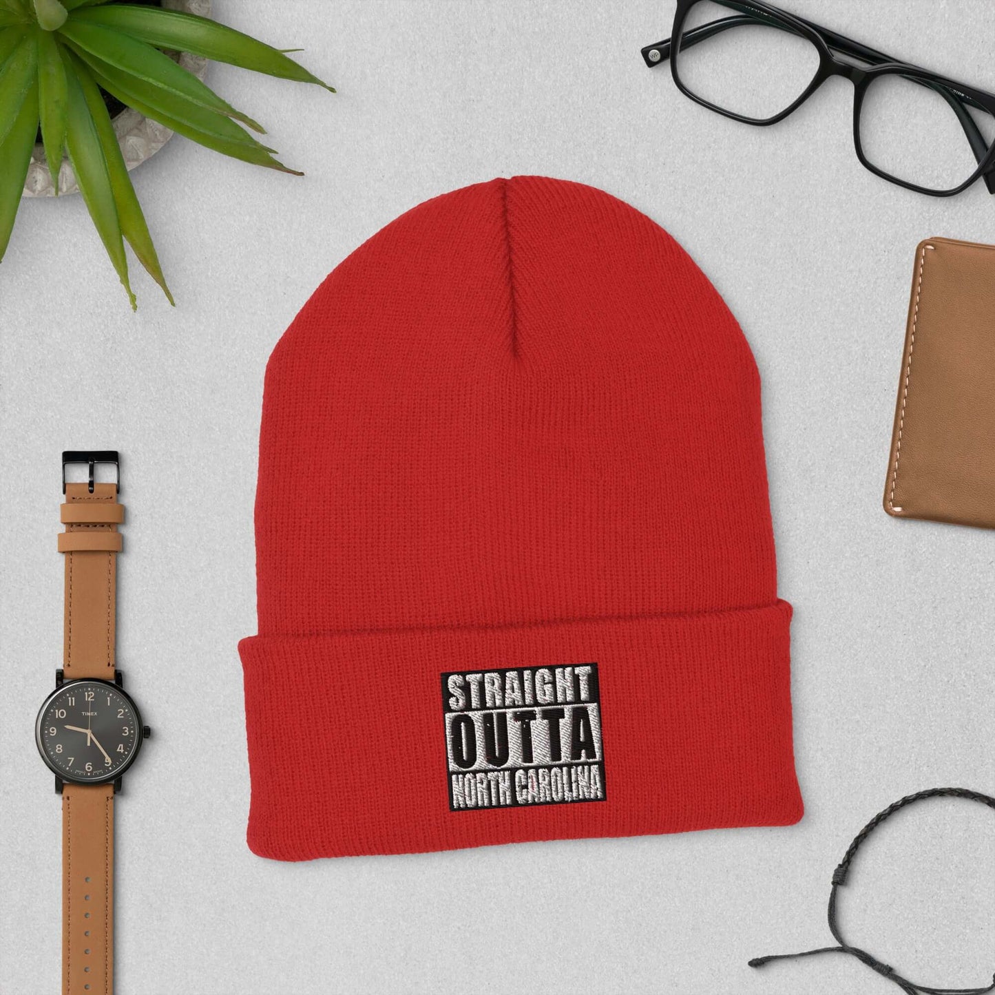 Straight Outta North Carolina Embroidered Unisex Cuffed Beanie