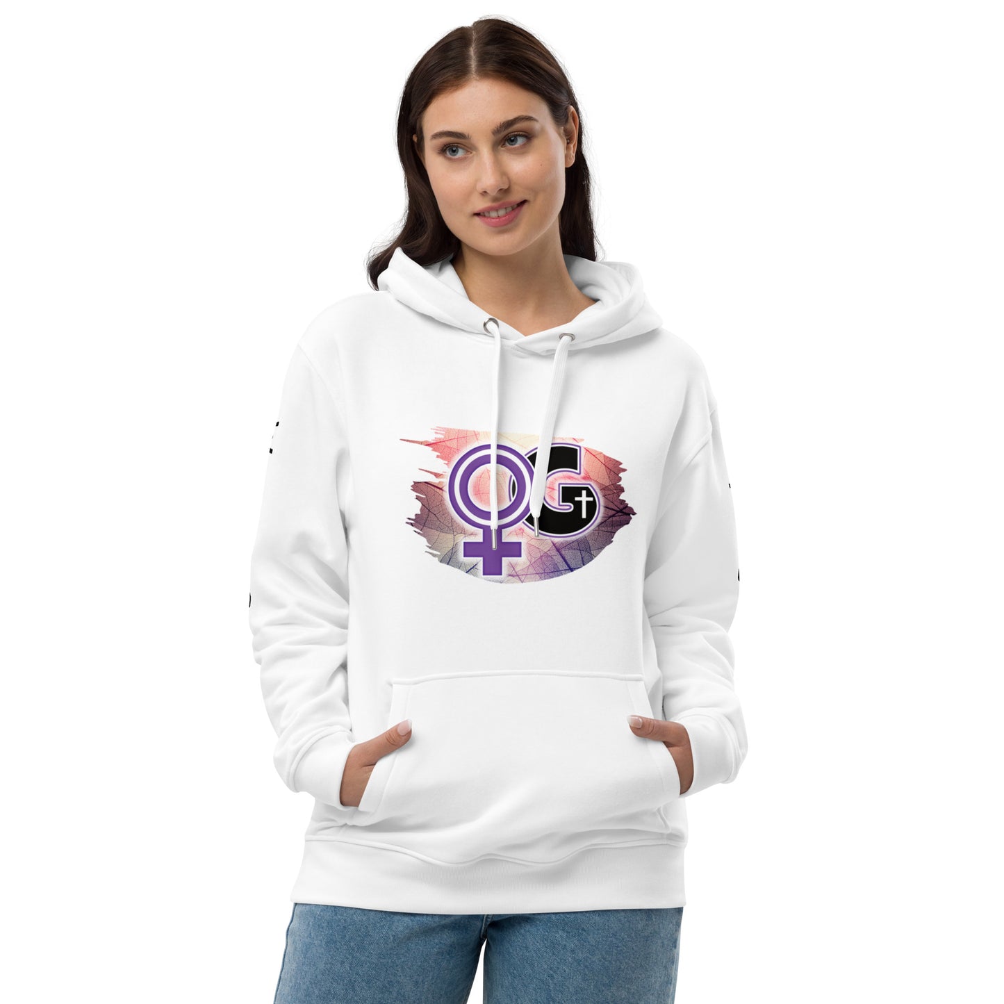 Woman of God Premium White Eco Hoodie w/Pink Logo