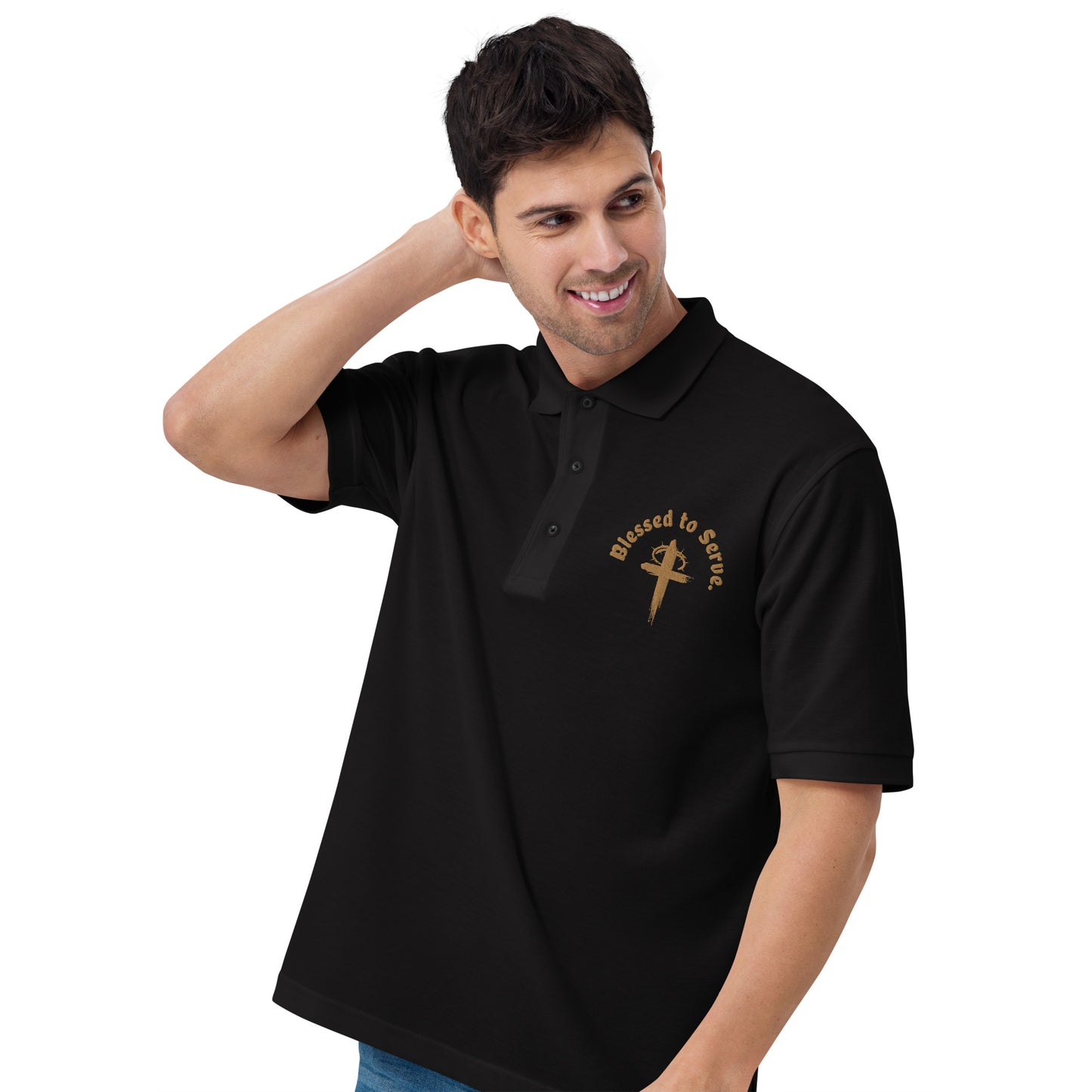 Men's Blessed to Serve Embroidered Premium Polo - Tan