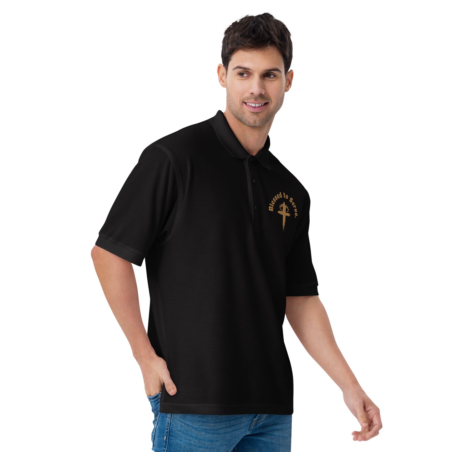 Men's Blessed to Serve Embroidered Premium Polo - Tan