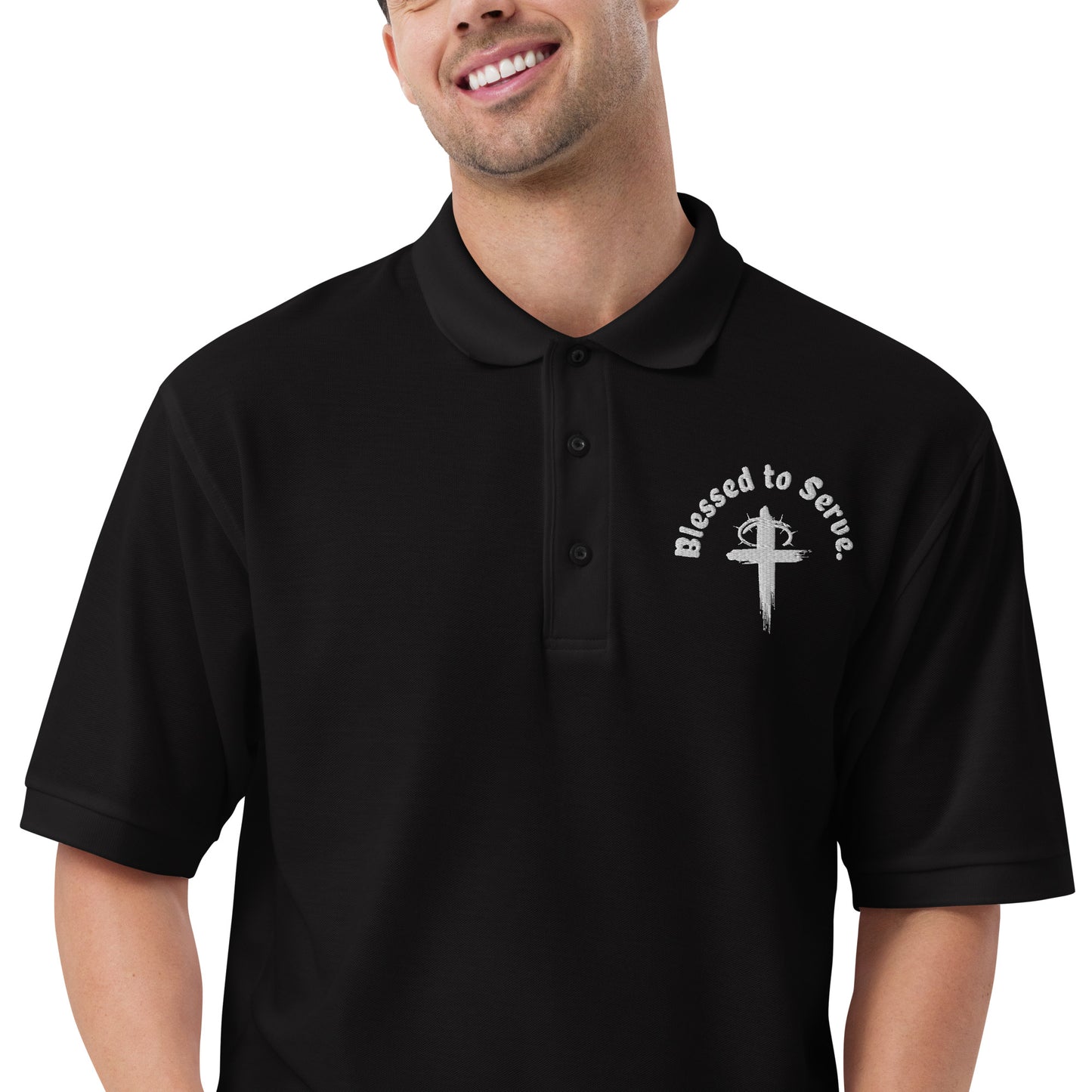 Men's Blessed to Serve Embroidered Premium Polo - White