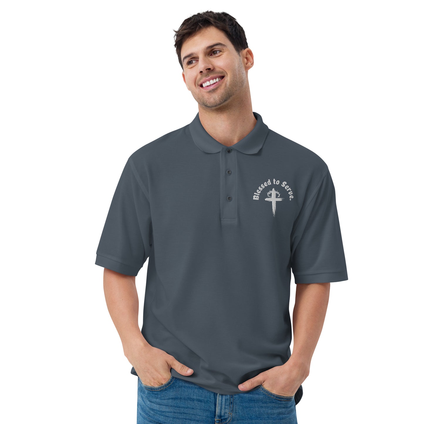 Men's Blessed to Serve Embroidered Premium Polo - White