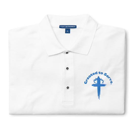 Men's Created to Serve Embroidered Premium Polo Shirt - Blue