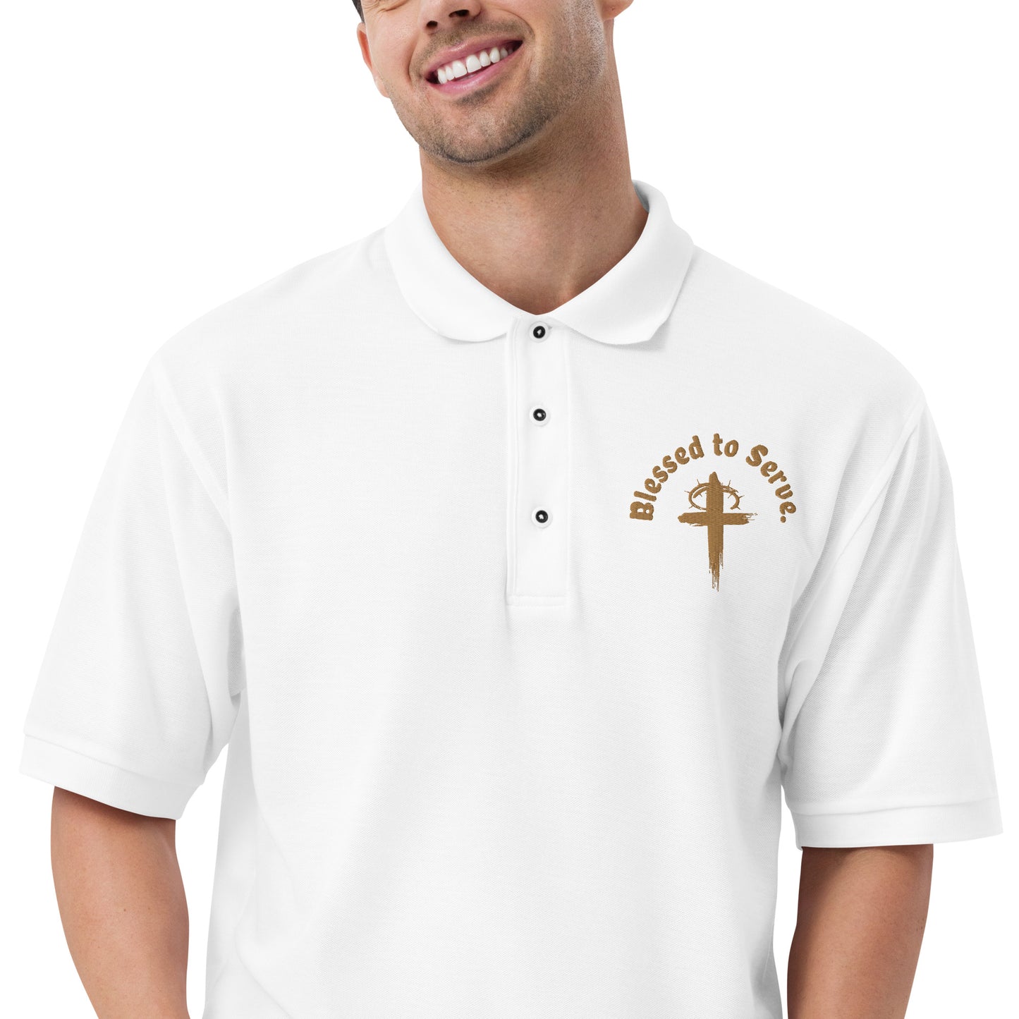 Men's Blessed to Serve Embroidered Premium Polo - Tan