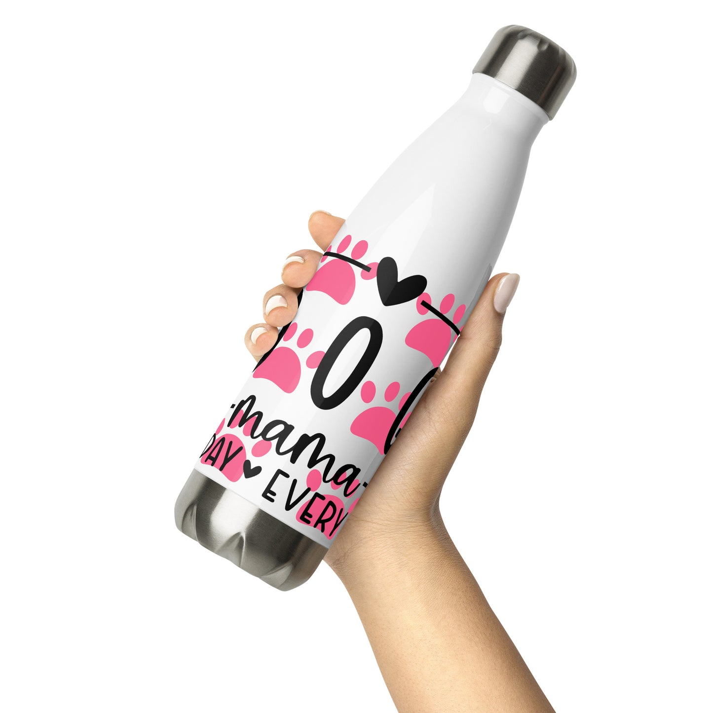 Dog Mama Stainless Steel Water Bottle - Pink, 17 oz.