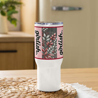 G is for Girlish Gray Leaves Travel Mug w/Handle, 25 oz