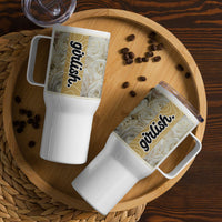 G is for Girlish White Roses Travel Mug w/Handle, 25 oz