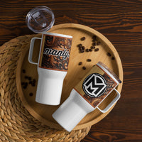 M is for Manly N' Leather Travel Mug w/Handle, 25 oz