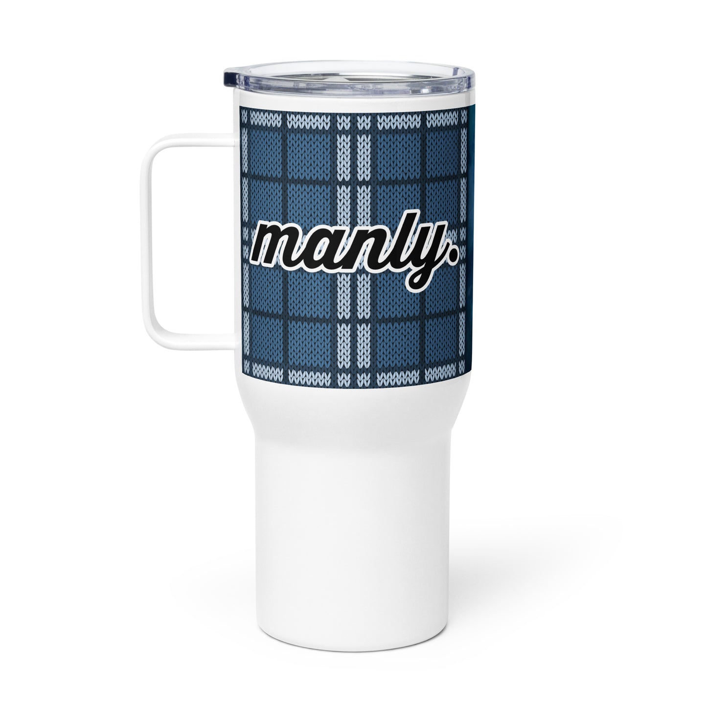 M is for Manly Blue Boxed Travel Mug w/Handle, 25 oz
