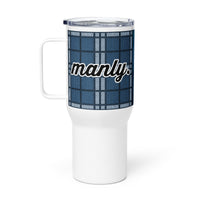 M is for Manly Blue Boxed Travel Mug w/Handle, 25 oz