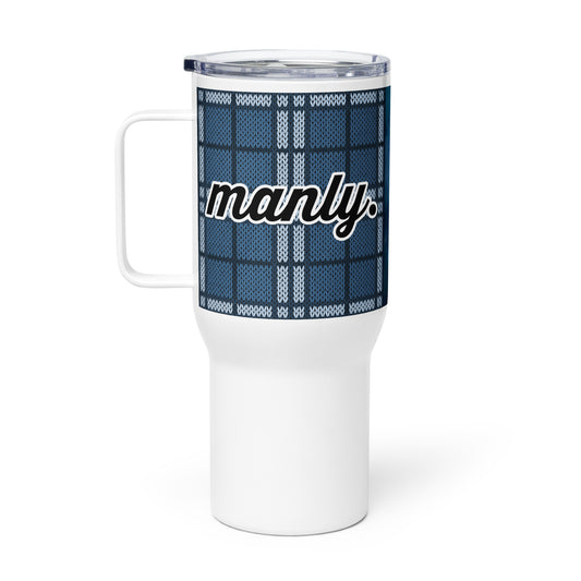 M is for Manly Blue Boxed Travel Mug w/Handle, 25 oz