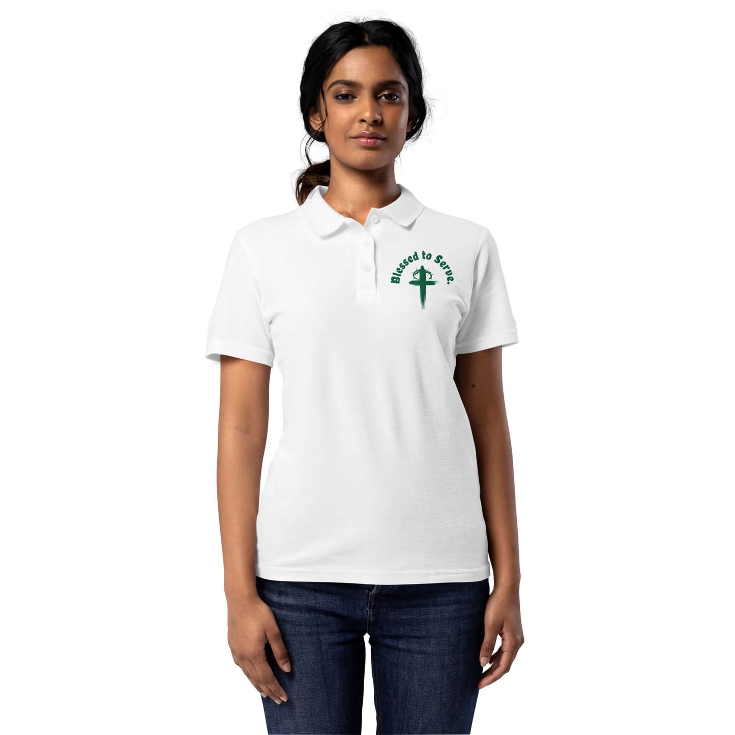 Women’s Blessed to Serve Embroidered Pique Polo Shirt - Green