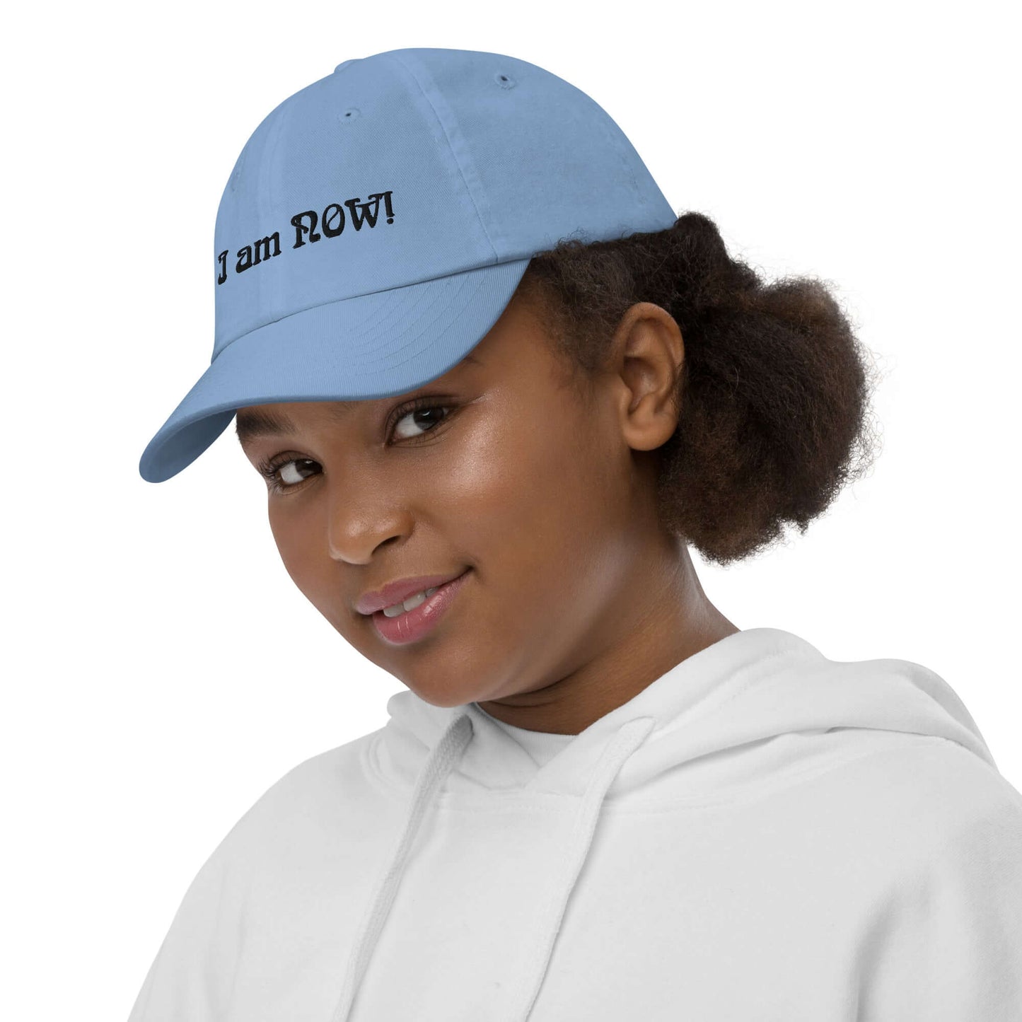 I am NOW Youth Cotton Baseball Cap - Black Text