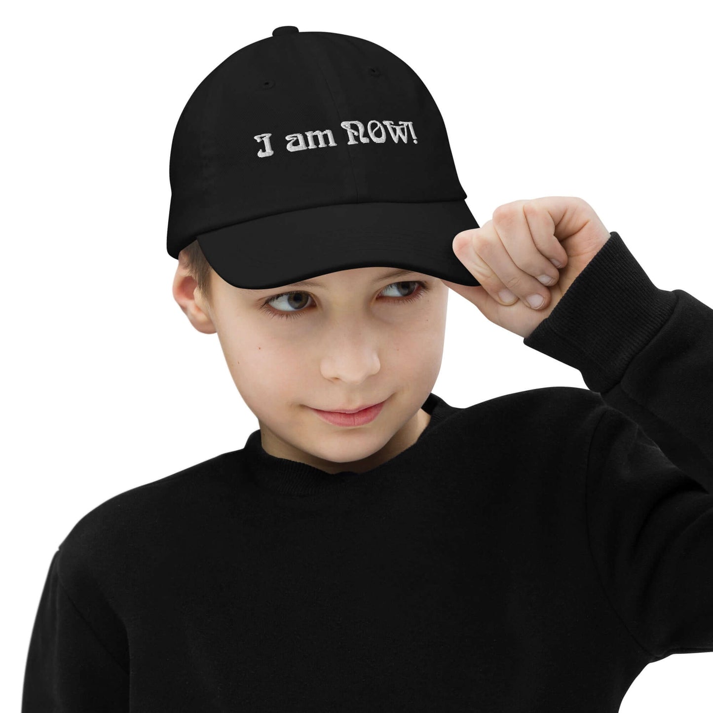 I am NOW Youth Cotton Baseball Cap - White Text