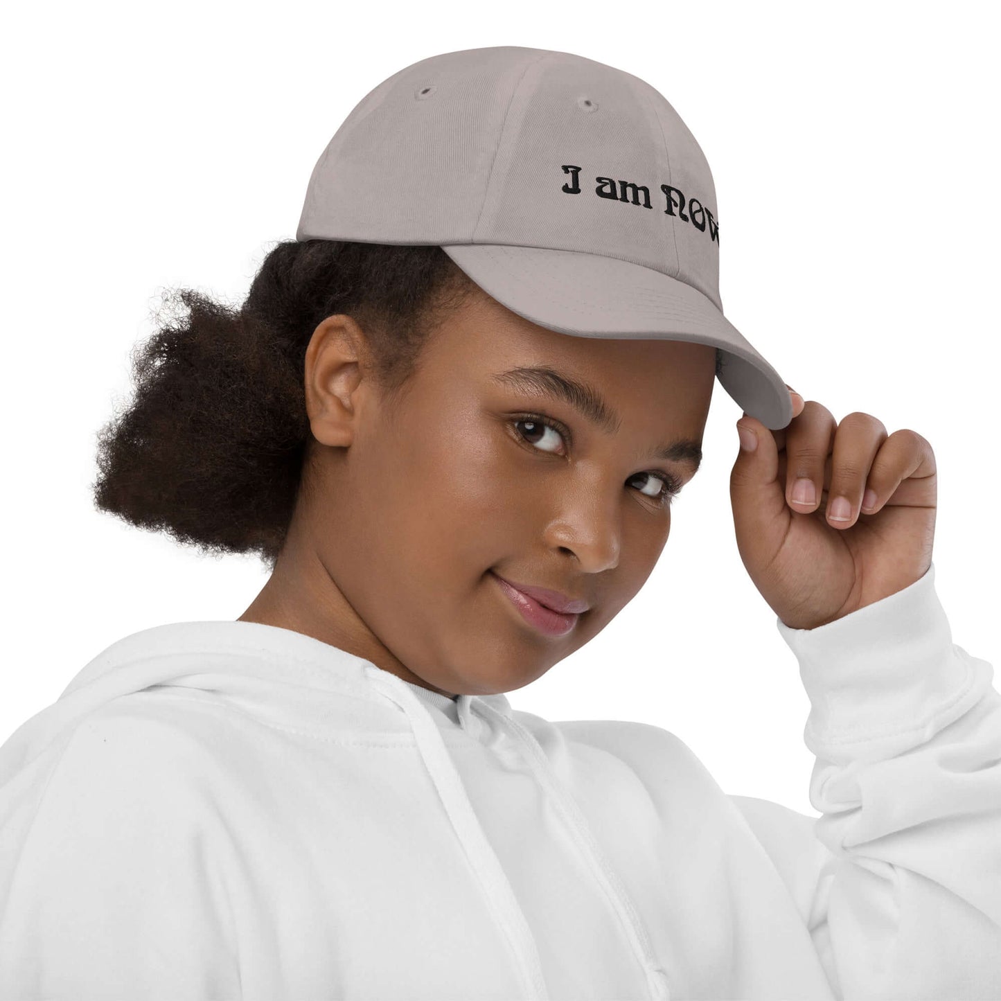 I am NOW Youth Cotton Baseball Cap - Black Text