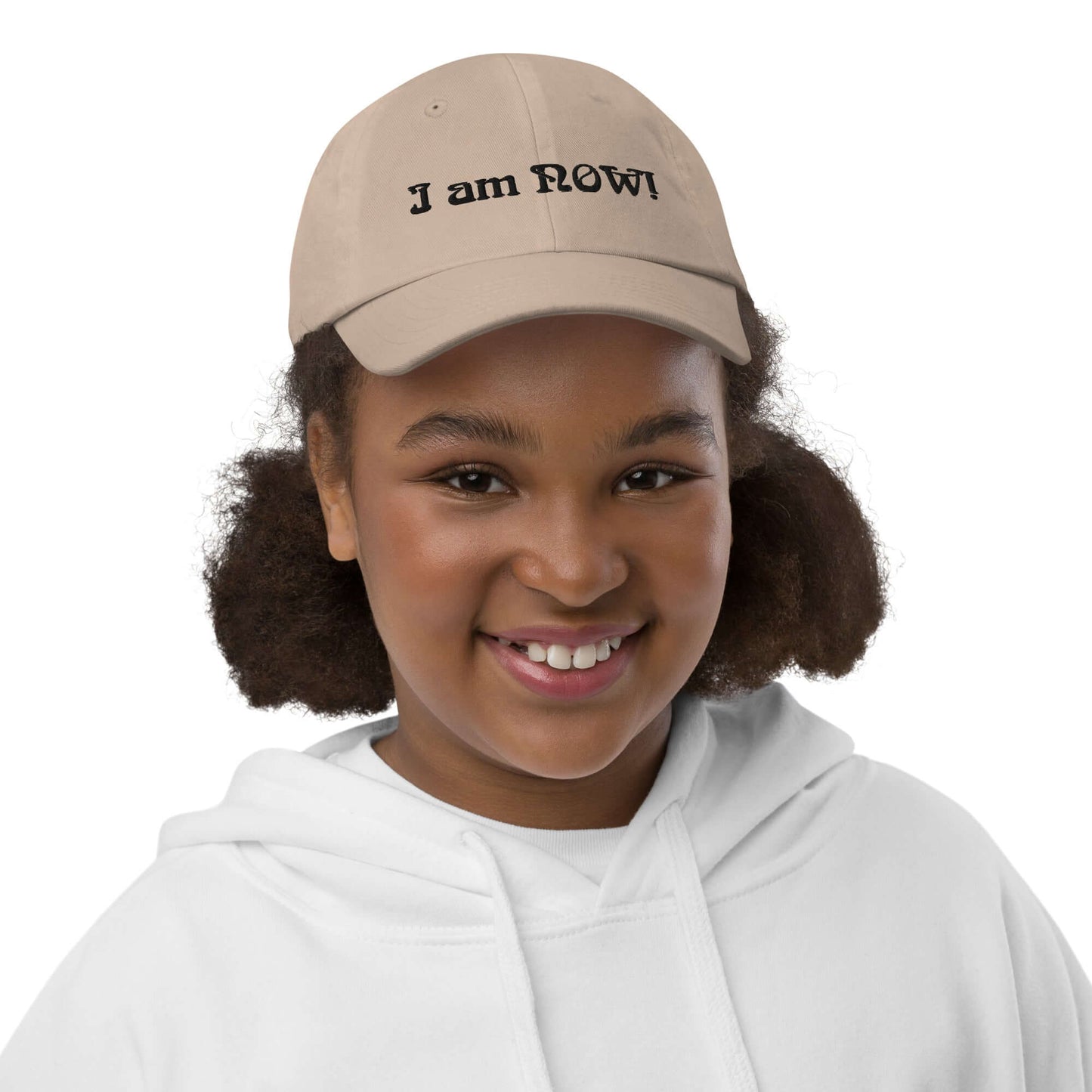 I am NOW Youth Cotton Baseball Cap - Black Text