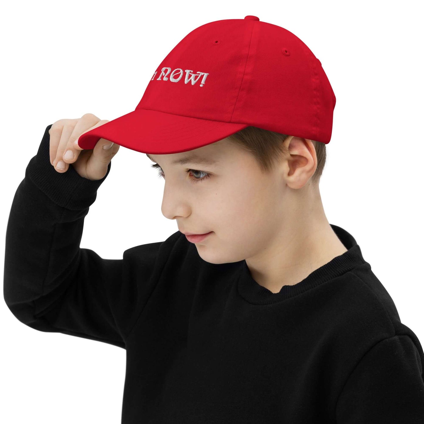 I am NOW Youth Cotton Baseball Cap - White Text