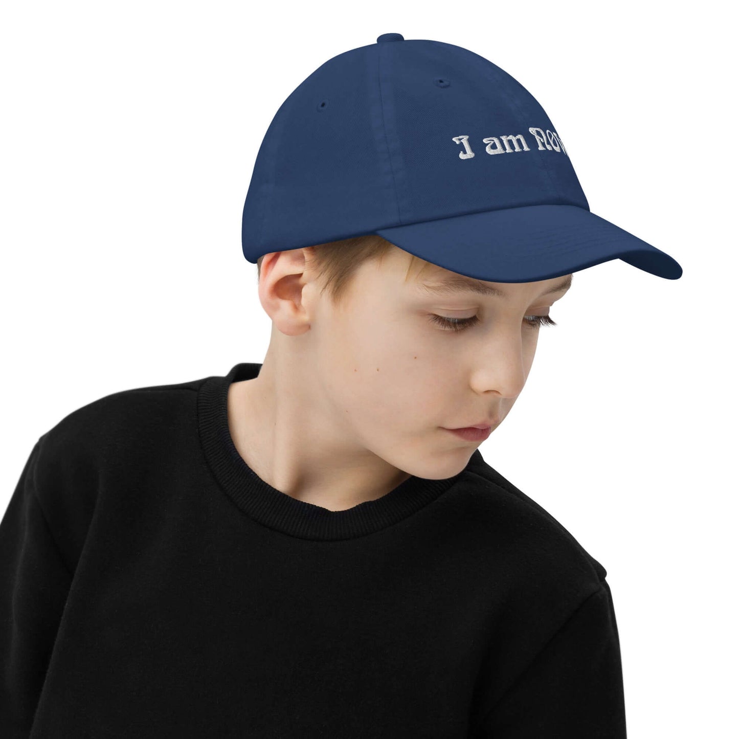 I am NOW Youth Cotton Baseball Cap - White Text